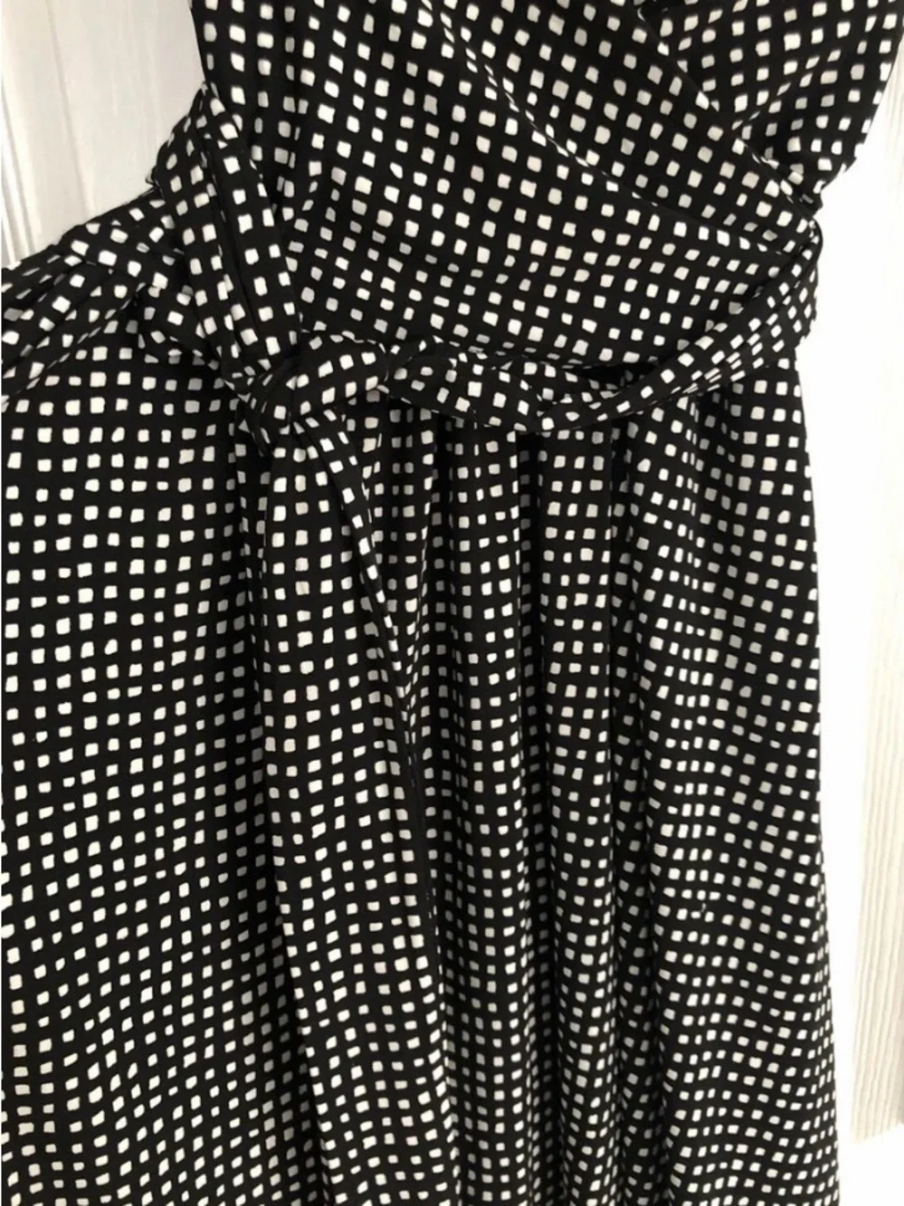 Michael Kors Black and White Dotted Wrap Midi Dress